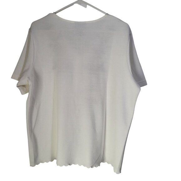 VTG Women's SZ LG Graff Knit Scalloped Pearl Button Top Blouse Floral Grandma - Picture 2 of 9